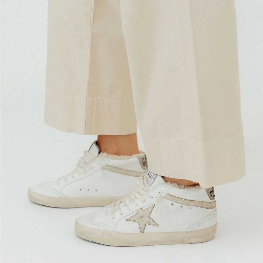 Golden Goose Mid Star Sneaker Shearling White Leather/Beige sz 36 New in Box
